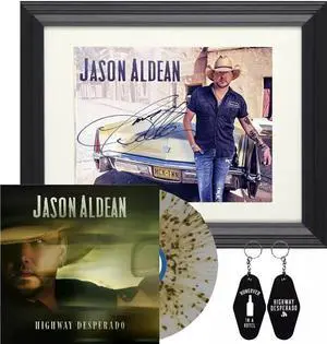 Jason Aldean signed Highway Desperado 8x10 Insert Custom Framing Galaxy Vinyl/LP/Record- COA/NEW