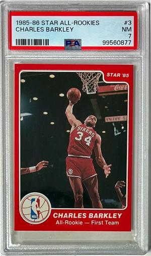 Charles Barkley 1985-86 Star All-Rookies Card (RC) #3- PSA Graded 7 NM (Philadelphia 76ers/HOF)