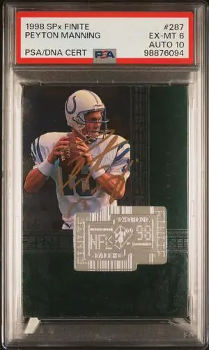 Peyton Manning signed 1998 Upper Deck SPX Finite Rookie (RC) #287  /7200 - PSA Graded Ex-Mt 6/ AUTO 10 (Colts/HOF/Extreme Talent
