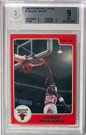 Michael Jordan 1986 Star Rookie Card (RC) #7- Beckett/BGS Graded 9 Mint (Sub Grades/Bulls/HOF/GOAT/Career Highlights)