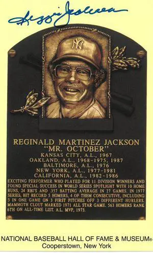 Reggie Jackson signed New York Yankees Hall of Fame Plaque Card- JSA Witnessed (3.5x5.5)