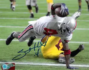 Santonio Holmes signed Ohio State Buckeyes 8x10 Photo #4 (Touchdown Dive)