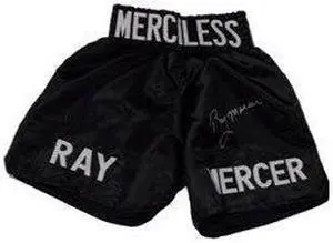 Athlon CTBL-013317 Ray Mercer Signed Black Satin Boxing Trunks with Merciless - 1988 Seoul Olympic Gold