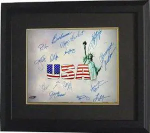 Olympic Winners signed 16x20 Photo Custom Framed (White USA) w/ 15 sigs- BAS Holo- Nancy Kerrigan/Mark Spitz/Carl Lewis