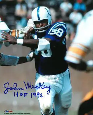 John Mackey signed Baltimore Colts 8x10 Photo HOF 1992 (vs Steelers)