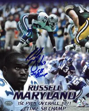 Athlon CTBL-018619 Russell Maryland Signed Dallas Cowboys 8 x 10 Photo with 3X SB Champ Collage - Maryland Hologram