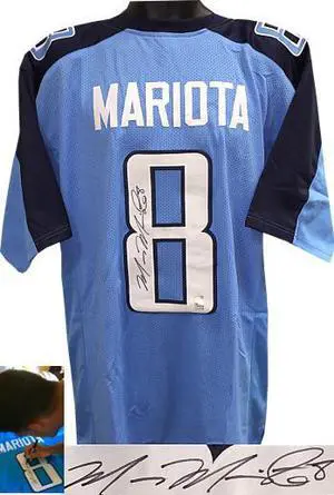 Marcus Mariota signed Light Blue Custom Stitched Pro Style Football Jersey XL #8 (black sig)- Mariota Hologram