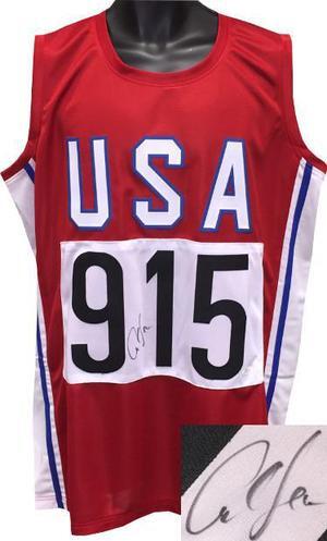 Carl Lewis signed Red TB Team USA Custom Stitched Pro Style Track & Field #915 Jersey XL- JSA Hologram
