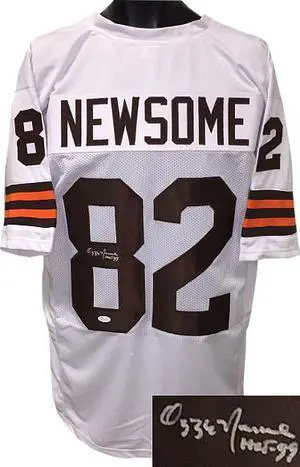 Ozzie Newsome signed White TB Custom Stitched Pro Style Football Jersey HOF 99 XL- JSA Hologram