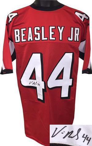Vic Beasley, Jr. signed Red Custom Stitched Pro Style Football Jersey #44 XL minor spot- JSA Witnessed Hologram