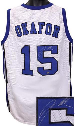Jahlil Okafor signed White Custom Stitched College Basketball Jersey XL (Blue Letters- Silver Sig)- Schwartz Hologram