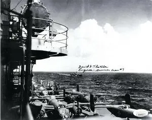 David Thatcher signed WWII Doolittle Raiders USS Hornet Vintage B&W 8x10 Photo Engineer- Gunner Crew #7- JSA Holo #DD90918