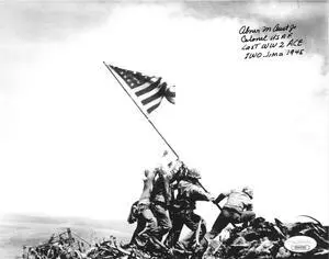 Col. Abner Aust signed Vintage B&W 8x10 Photo Colonel USAF, Last WW2 Ace, Iwo Jima 1945- JSA Hologram #DD64282