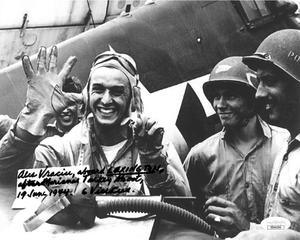 Alex Vraciu signed WWII Ace Pilot Vintage B&W 8x10 Photo Marianas Turkey Shoot/Lexington 19 June 1944 6 Victories- JSA #DD64285