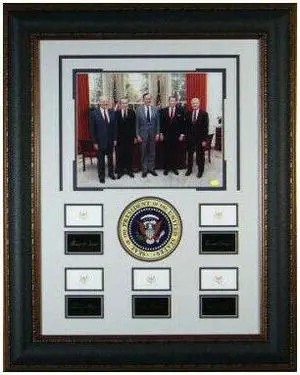 Historic Five US Presidents Engraved Replica Signatures Collection 29x37 Framing w/ Photo- George H.W. Bush & Ronald Reagan