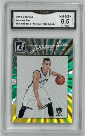 Jeremy Lin Brooklyn Nets 2016 Panini Donruss Green/Yellow Holo Laser Baseball Card #83- GMA Graded 8.5 NM-MT+