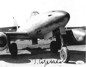 Jorg Czypionka signed WWII German ME-262 Luftwaffe Pilot Night Fighter Vintage B&W 8x10 Photo- JSA Hologram #DD64717
