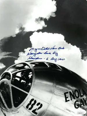 Dutch Van Kirk signed WWII Vintage B&W 8x10 Photo Navigator Enola Gay & Hiroshima 6 Aug 1945- JSA Hologram #DD64723