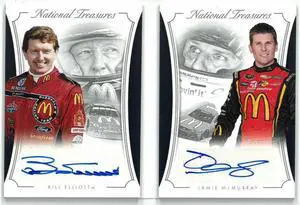 Bill Elliott & Jamie McMurray signed NASCAR 2016 Panini National Treasures Dual Signatures Card #DS-MCD- LTD 4/10