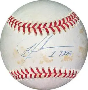 Lance Johnson signed RONL Rawlings Official National League Baseball 1 DOG minor tone spots- JSA Hologram #EE41651(Mets/Cubs)