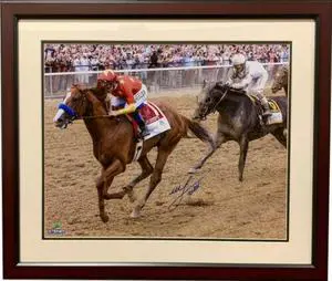 Mike E. Smith signed Justify 2018 Belmont Stakes 16X20 Photo Custom Framing Triple Crown- Steiner Hologram