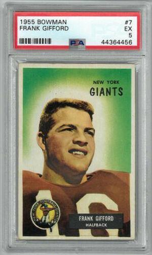 Frank Gifford New York Giants 1955 Bowman Football Card #7- PSA Graded 5 Excellent