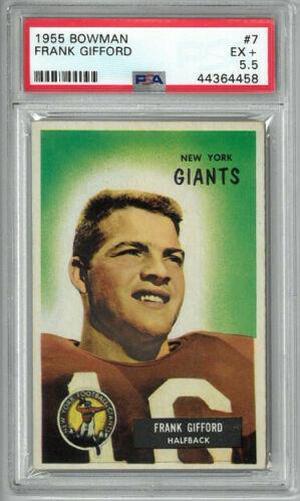 Frank Gifford New York Giants 1955 Bowman Football Card #7- PSA Graded 5.5 Excellent+