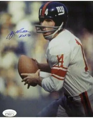 Y.A. Tittle signed New York Giants Color Passing Vertical 8X10 Photo HOF 71- JSA Hologram
