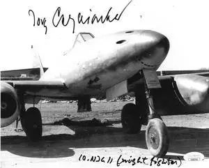 Jorg Czypionka signed WWII German ME-262 Luftwaffe Pilot B&W 8x10 Photo 10.NJG-11 & Night Fighter- JSA Holo #EE62701