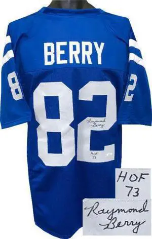 Raymond Berry signed Blue TB Custom Stitched Pro Style Football Jersey HOF 73- JSA Witnessed Hologram