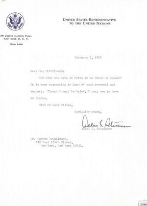 Adlai E. Stevenson signed Vintage U.S. Rep United Nations Letterhead (typed) Feb 4, 1965– JSA #EE63457 (Governor/Ambassador)