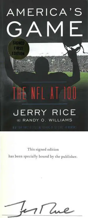 Jerry Rice signed 2019 America's Game: The NFL at 100, Hardcover Book Plated First Edition Book– JSA Hologram