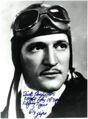 Dick Rossi signed WWII Flying Tigers, 1st Squadron,AVG  Flight Leader,P40 Kunming, China B&W 5x7 Photo- JSA Hologram