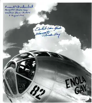 Dutch Van Kirk & Russell E Gackenbach signed WWII B&W 8x10 Photo Navigators Enola Gay Hiroshima Kokura 9 Aug 1945- JSA #EE63501