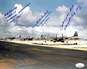 Dutch Van Kirk/Russell E Gackenbach/Bill Barney triple signed WWII Color 8x10 Photo Navigators Enola Gay Hiroshima- JSA #EE63508