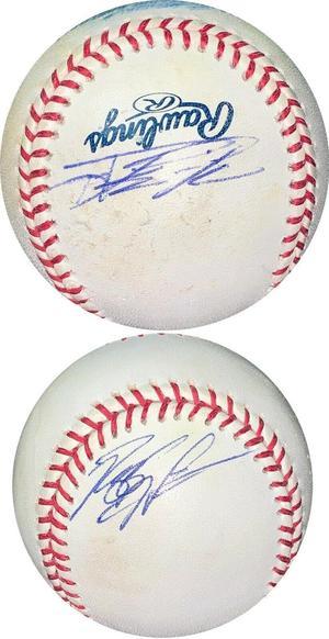 Mike Napoli & Reggie Willits dual signed Rawlings Official Major League Baseball imperfect- JSA Hologram #EE63466 (Angels)