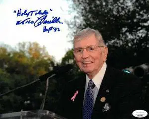 Milo Hamilton signed 8x10 Photo w/ dual Holy Toledo & HOF 92- JSA Hologram #HH18100 (Braves/Cubs/Astros)