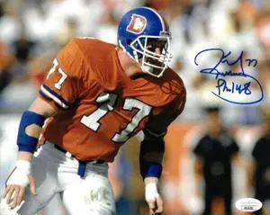 Karl Mecklenburg signed Denver Broncos 8X10 Photo Phil 4:8- JSA Hologram