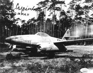 Jorg Czypionka signed WWII German ME-262 Luftwaffe Pilot B&W 8x10 Photo 10./NJG-11- JSA Hologram #EE63175