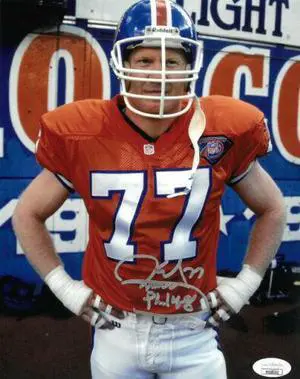 Karl Mecklenburg signed Denver Broncos 8X10 Photo Phil 4:8- JSA Hologram