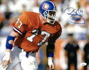 Karl Mecklenburg signed Denver Broncos 11X14 Photo Phil 4:8 -JSA Witnessed Hologram