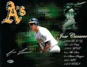 Jose Canseco signed Oakland A's 11x14 Photo Collage- Beckett-BAS Witnessed Hologram