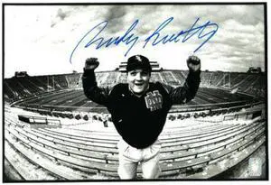 Rudy Ruettiger signed Notre Dame Fighting Irish Stadium B&W 11X14 Photo- Rudy 45 Hologram