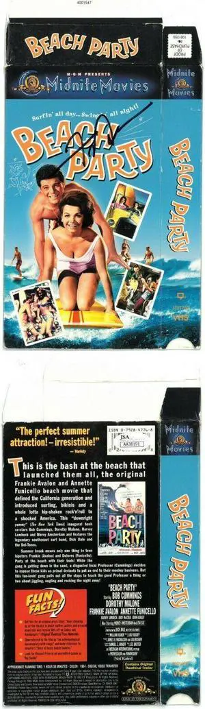 Frankie Avalon signed 1963 Beach Party VHS Video/Movie Cover- JSA Hologram #AA38191 (w/ Annette Funicello)