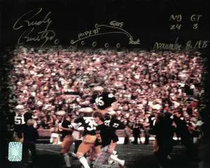 Rudy Ruettiger signed Notre Dame Fighting Irish 8X10 Photo w/ ND 24-GT 3/November 8, 1975 & Play Drawing- Rudy 45 Holo