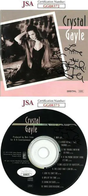 Crystal Gayle dual signed Three Good Reasons Album CD Cover & CD- JSA Hologram #GG08372 & #GG08373