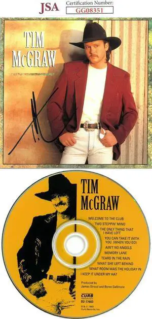 Tim McGraw signed Self Titled Album CD Cover with CD- JSA Hologram #GG08351