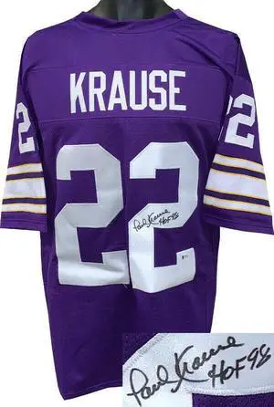 Paul Krause signed Purple TB Custom Stitched Pro Style Football Jersey HOF 98 XL- Beckett Hologram #F78154