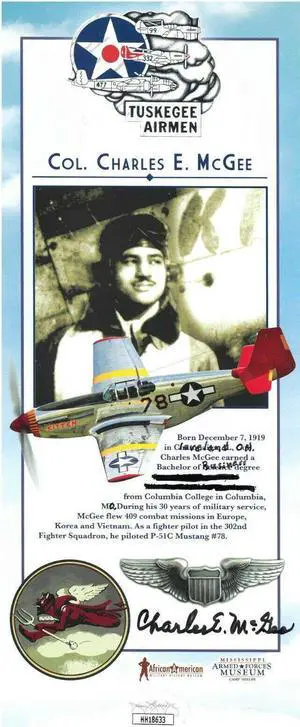 Charles E. McGee signed Museum 4x10 Photo/Card- JSA Hologram #HH18633 (WWll/Korean/Vietnam War/Tuskegee Airmen) Charles E. McGee signed Museum 4x10 Photo/Card- JSA Hologram #HH18633 (WWll/Korean/Vietnam War/Tuskegee Airmen)