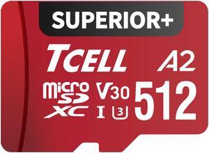 TCELL SUPERIOR+ 512GB microSDXC A2 USH-I U3 V30 Read 100MB/s Write 85MB/s Full HD & 4K UHD Memory Card With Adapter
